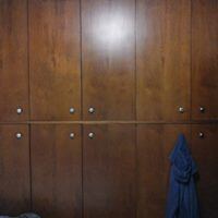 Armadio a muro in legno scuro, prima dell'intervento
